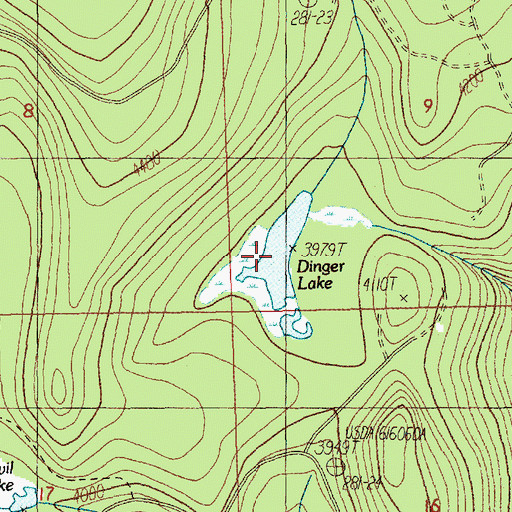 Topographic Map of Dinger Lake, OR