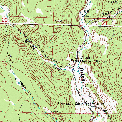 Topographic Map of Ditch Creek Forest Sevice Station, OR