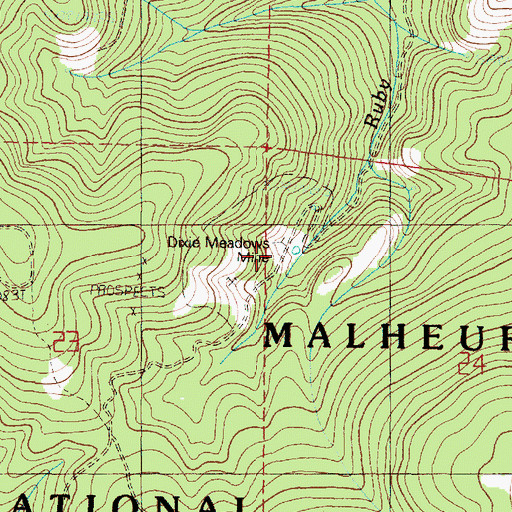 Topographic Map of Dixie Meadows Mine, OR