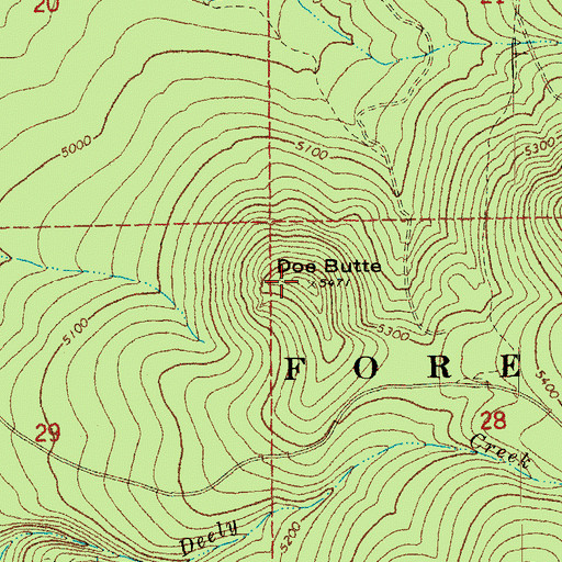 Topographic Map of Doe Butte, OR