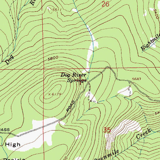 Topographic Map of Dog River Springs, OR