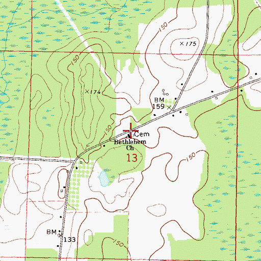 Topographic Map of Bethlehem Church, AL