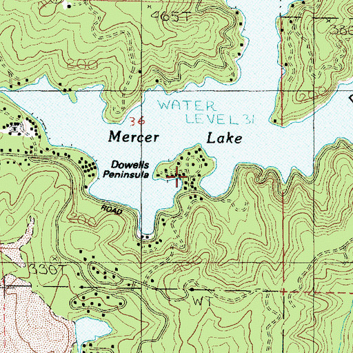Topographic Map of Dowells Peninsula, OR