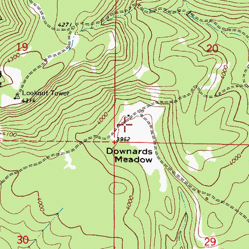 Topographic Map of Downards Meadow, OR