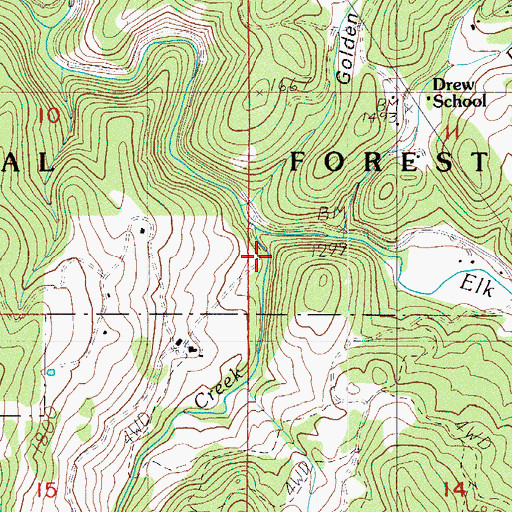 Topographic Map of Drew Creek, OR