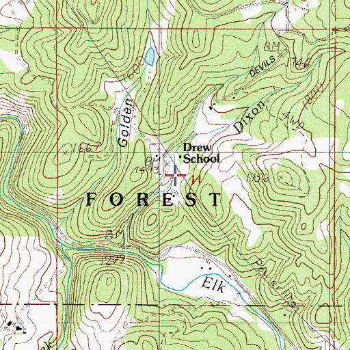 Topographic Map of Drew School (historical), OR