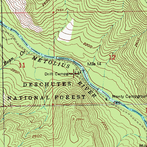 Topographic Map of Drift Campground, OR