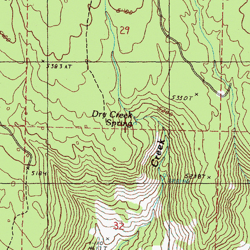 Topographic Map of Dry Creek Spring, OR