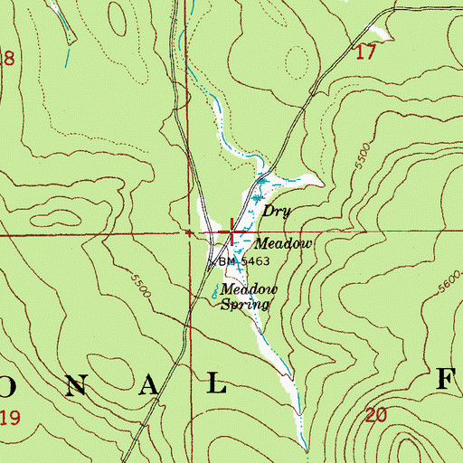 Topographic Map of Dry Meadow, OR