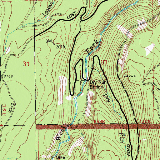 Topographic Map of Dry Run Bridge, OR