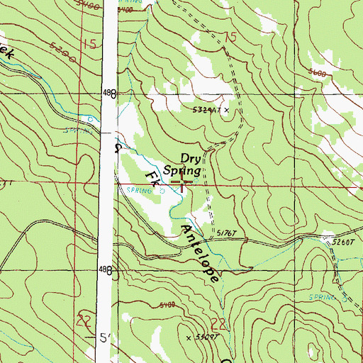 Topographic Map of Dry Spring, OR