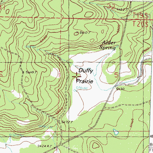 Topographic Map of Duffy Prairie, OR