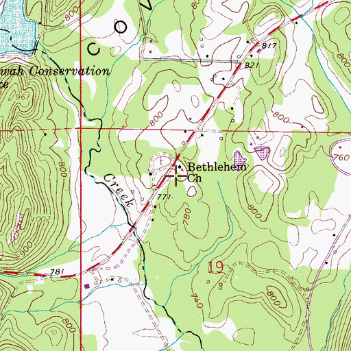 Topographic Map of Bethlehem Primitive Baptist Church, AL