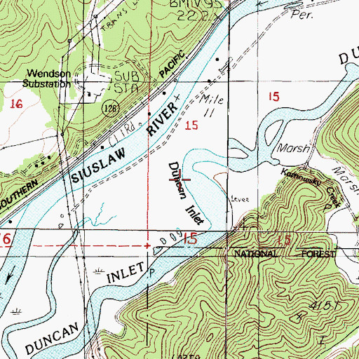 Topographic Map of Duncan Inlet, OR