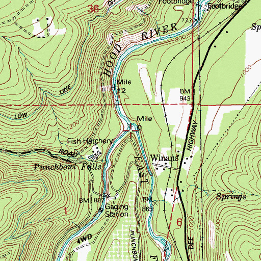 Topographic Map of East Fork Hood River, OR