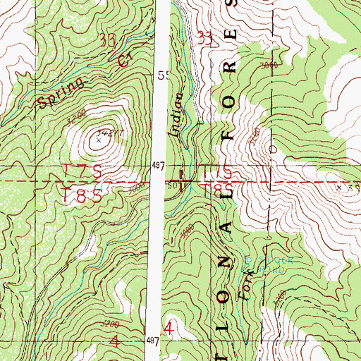 Topographic Map of East Fork Indian Creek, OR