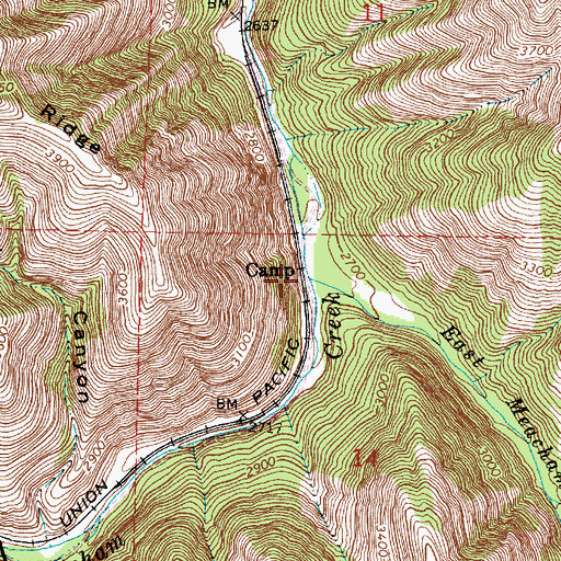 Topographic Map of East Meacham Creek, OR