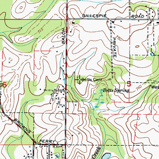 Topographic Map of Betts Cemetery, AL