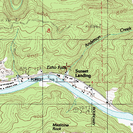 Topographic Map of Echo Falls, OR