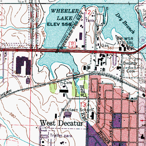 Topographic Map of Betty Rye Branch, AL