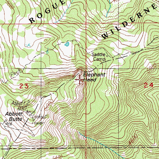 Topographic Map of Elephant Head, OR
