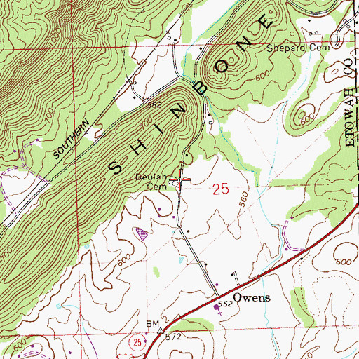 Topographic Map of Beulah Cemetery, AL
