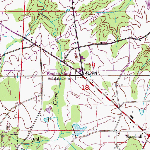 Topographic Map of Beulah Cemetery, AL
