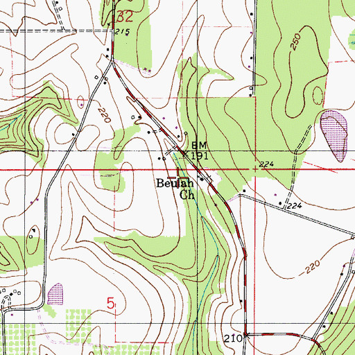 Topographic Map of Beulah Church, AL