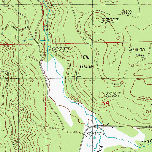Topographic Map of Elk Glade, OR
