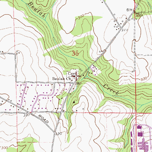Topographic Map of Beulah Baptist Church, AL