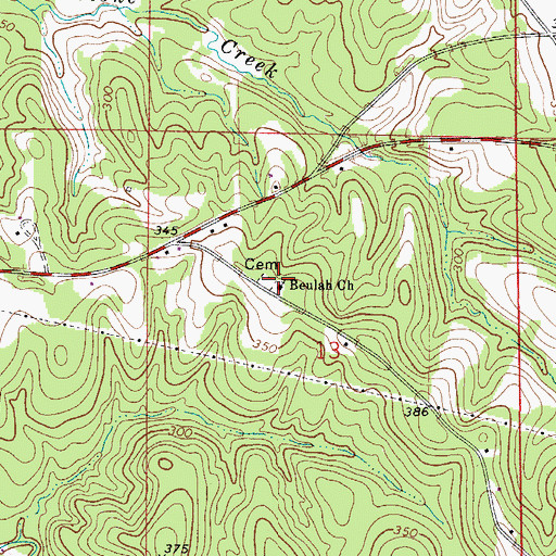 Topographic Map of Beulah Baptist Church, AL
