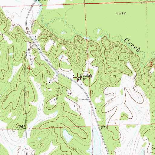 Topographic Map of Beulah Church, AL