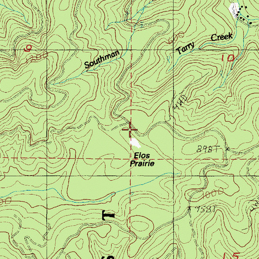 Topographic Map of Elos Prairie, OR