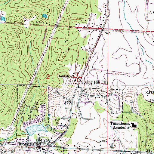 Topographic Map of Beulah Baptist Church, AL