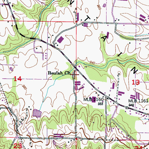 Topographic Map of Beulah Church of Christ, AL