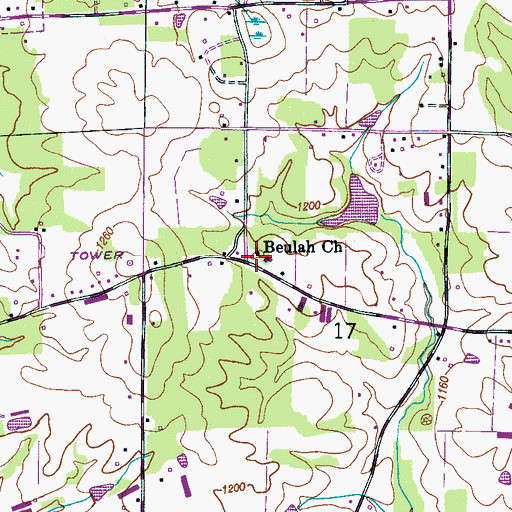 Topographic Map of Beulah Church, AL