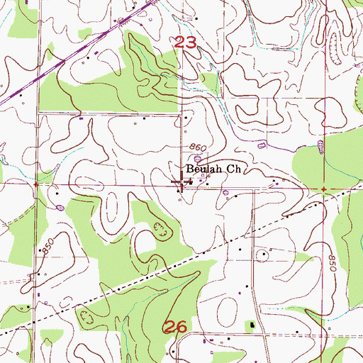 Topographic Map of Beulah Church, AL