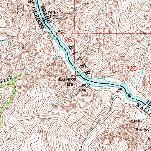 Topographic Map of Eureka Bar, OR