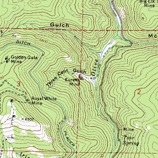 Topographic Map of Eureka Mine, OR
