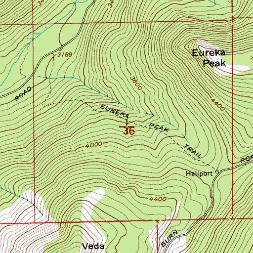 Topographic Map of Eureka Peak Trail, OR