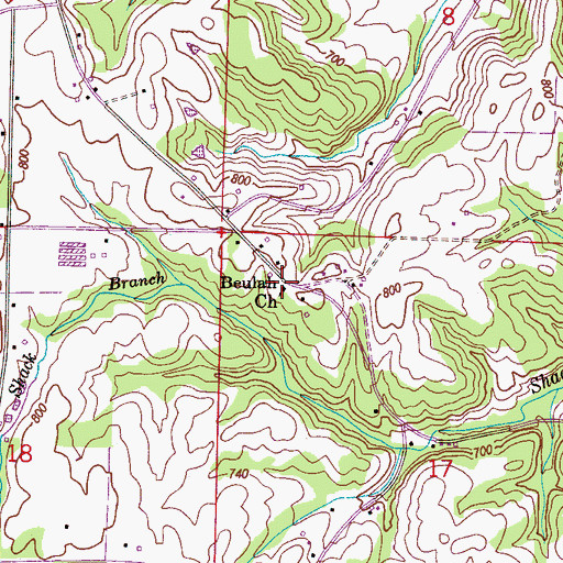 Topographic Map of Beulah Church, AL