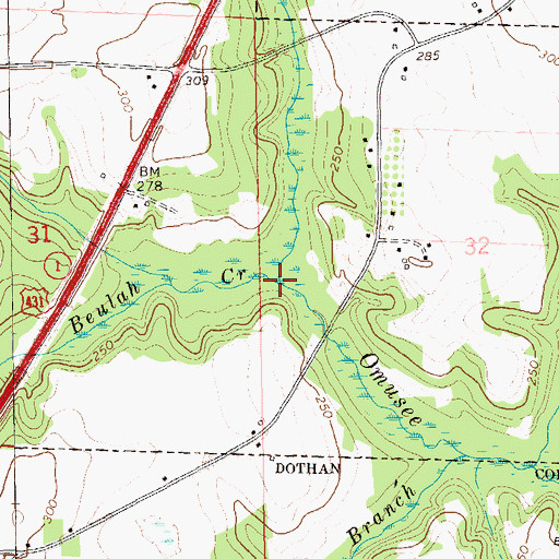 Topographic Map of Beulah Creek, AL