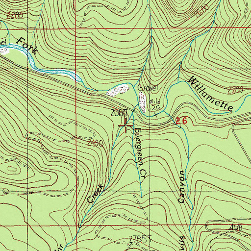 Topographic Map of Evergreen Creek, OR