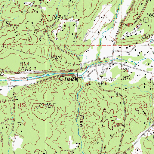 Topographic Map of Ewe Creek, OR