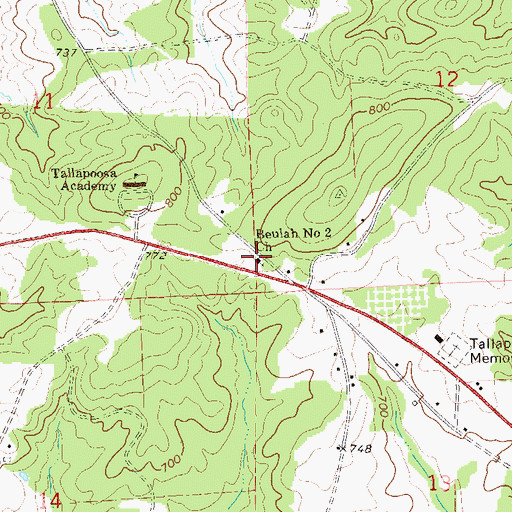 Topographic Map of Beulah Number 2 Church, AL