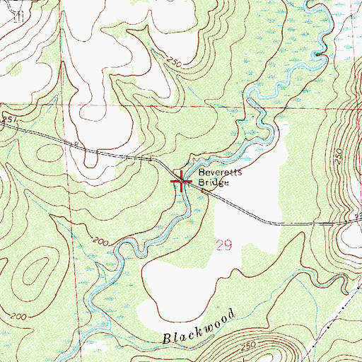 Topographic Map of Beveretts Bridge, AL