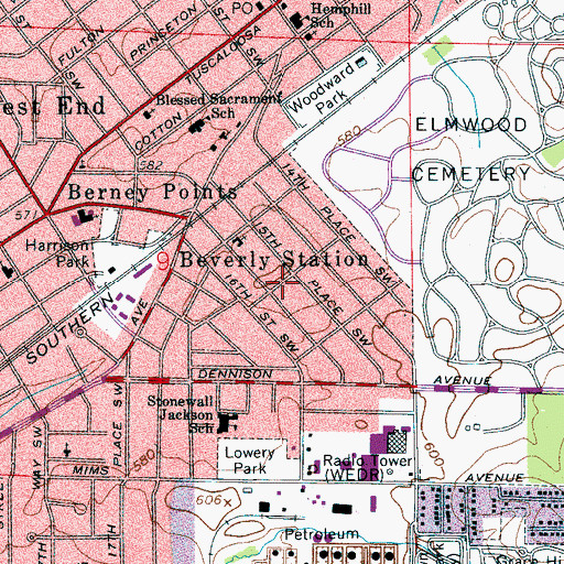 Topographic Map of Beverly Station, AL