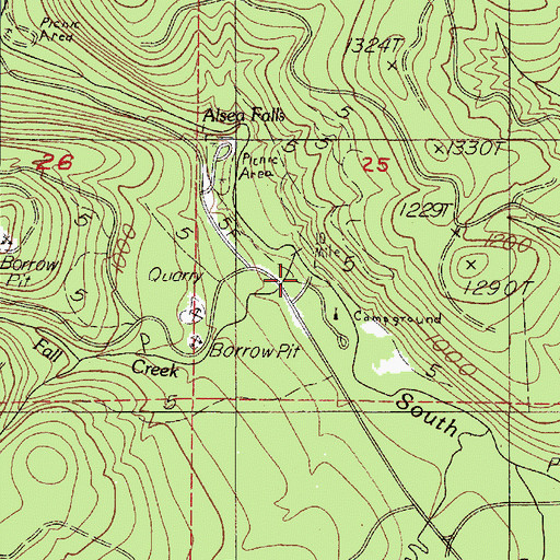 Topographic Map of Fall Creek, OR