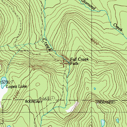 Topographic Map of Fall Creek Falls, OR