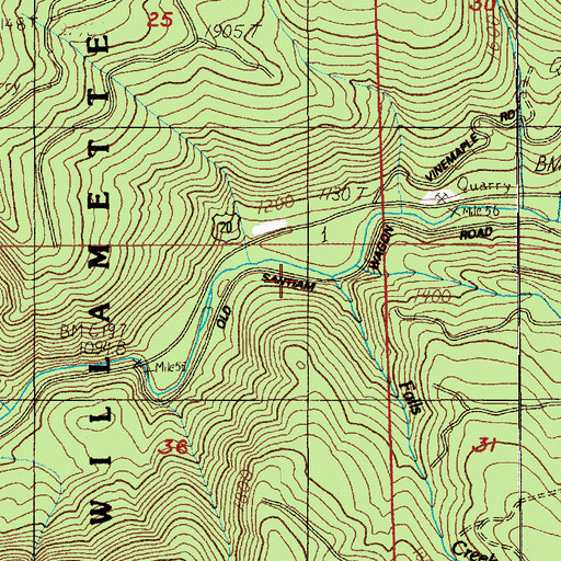 Topographic Map of Falls Creek, OR